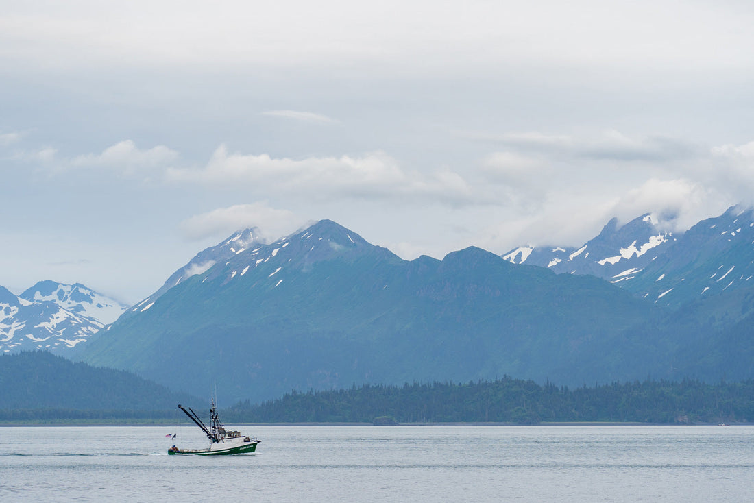 Boat with mountains in background